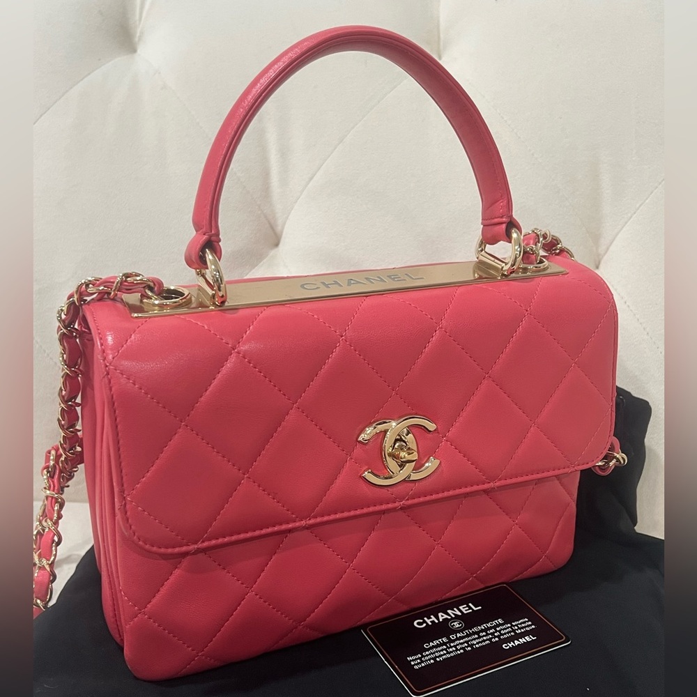 🌸🌸Pink CHANEL Trendy Quilted Top Handle Shoulder Bag in with Gold Hardware - Picture 5 of 15